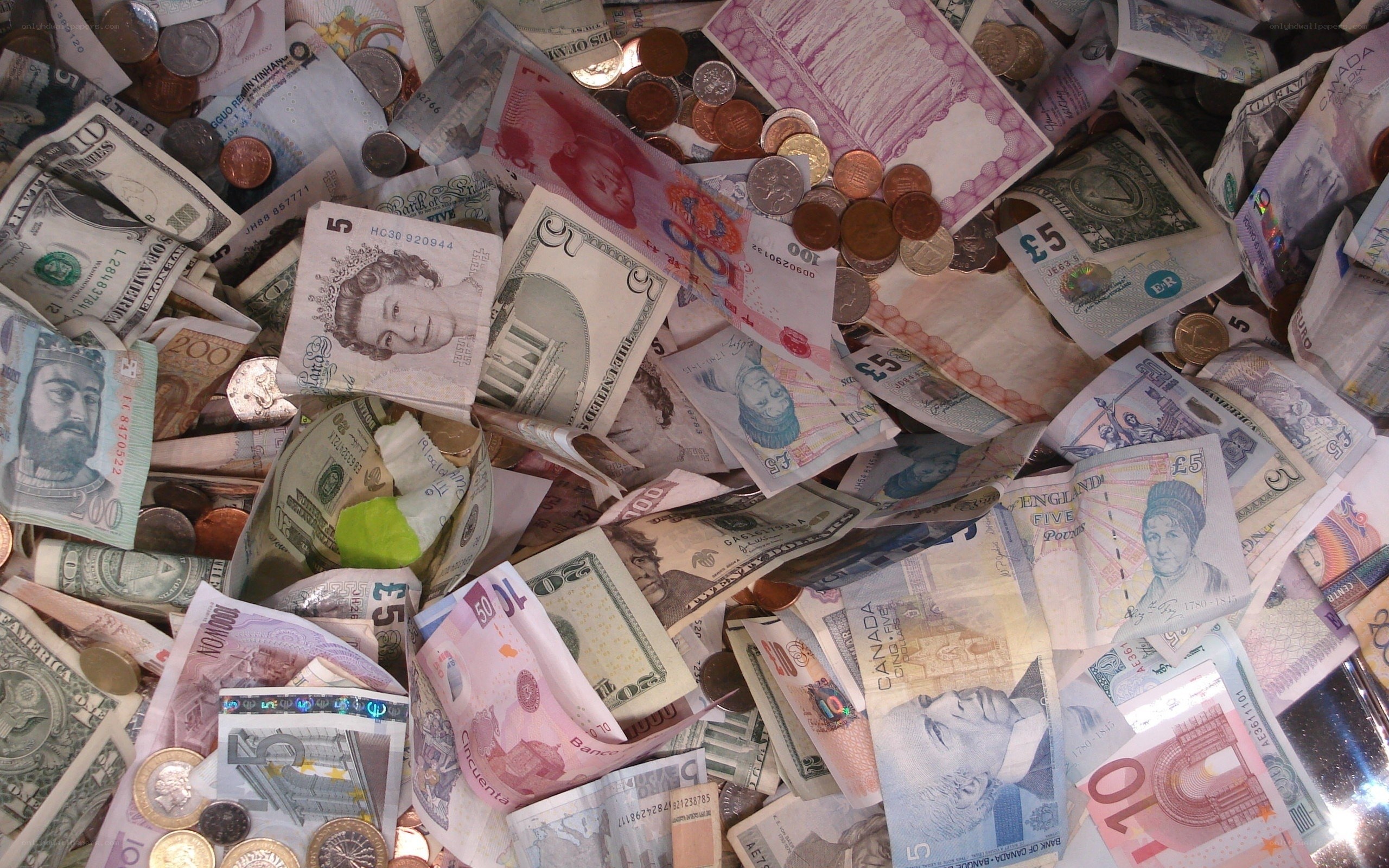 pile of international currency
