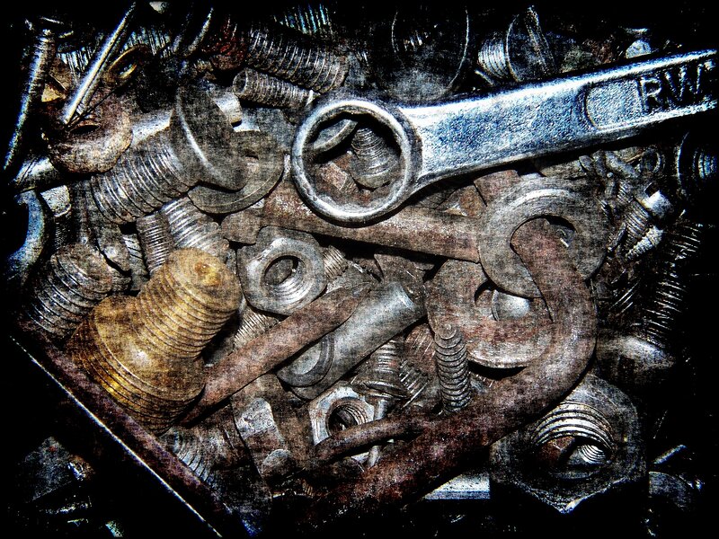 pile of metal hardware