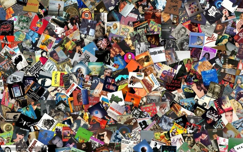 Pile of Music Album Covers — Black, Busy