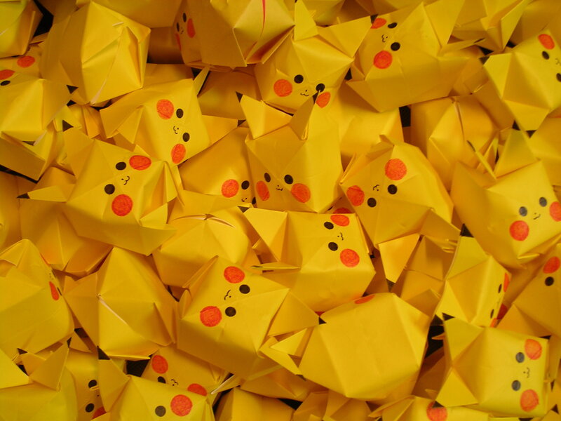 Pile of Pikachu origami figures