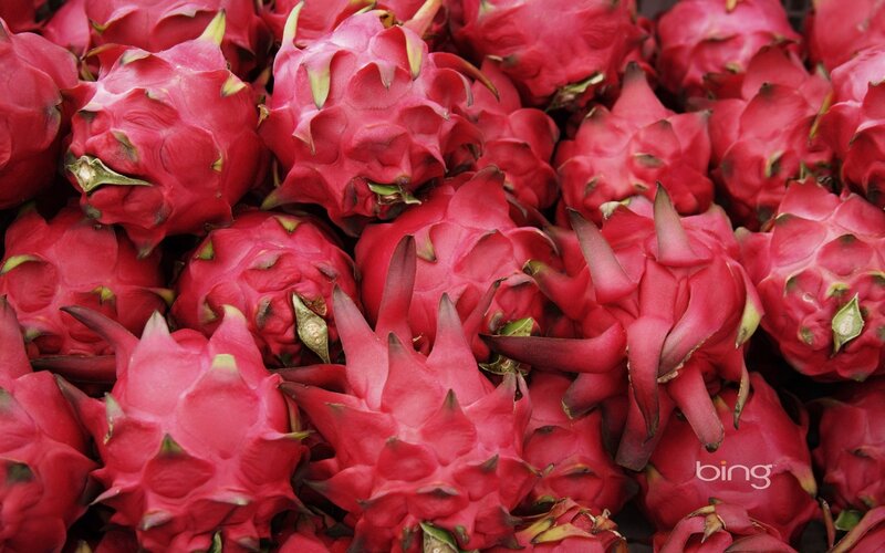 Pile of red dragon fruits