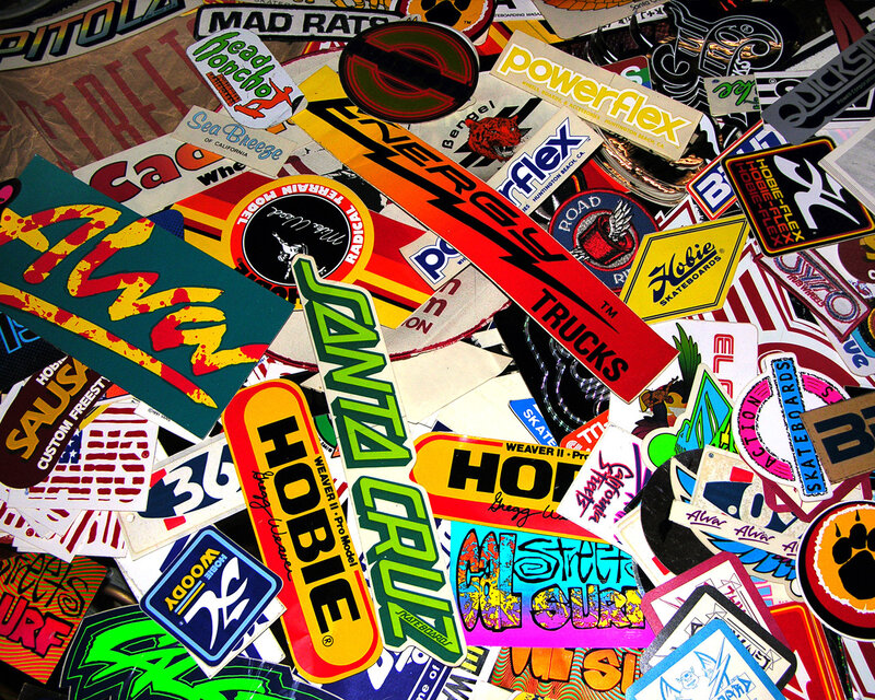 pile of skateboard stickers