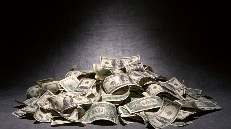 Pile of US Dollar Bills — Green