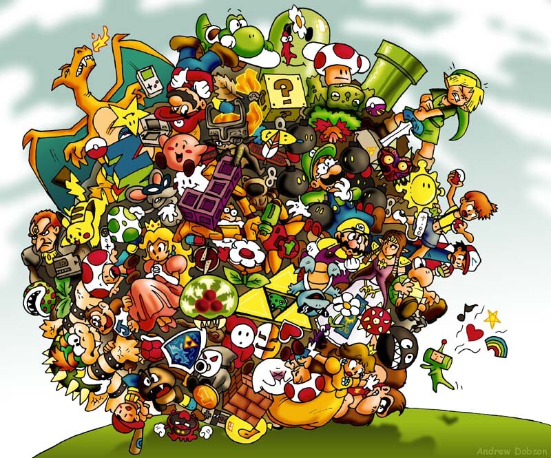 Pile of Video Game Characters — Green, Chaotic