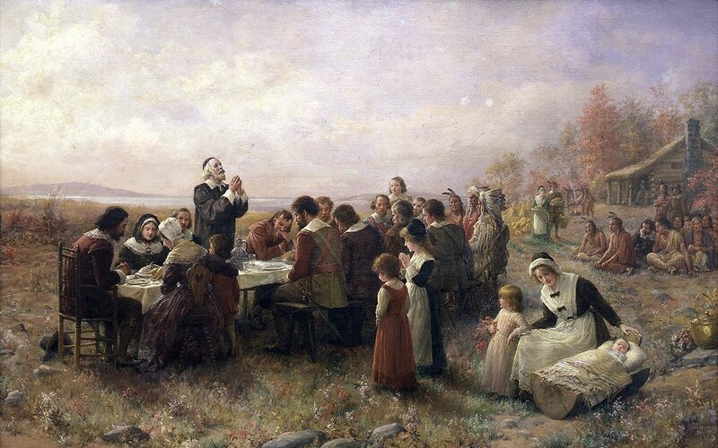 Pilgrims and Native Americans — Brown