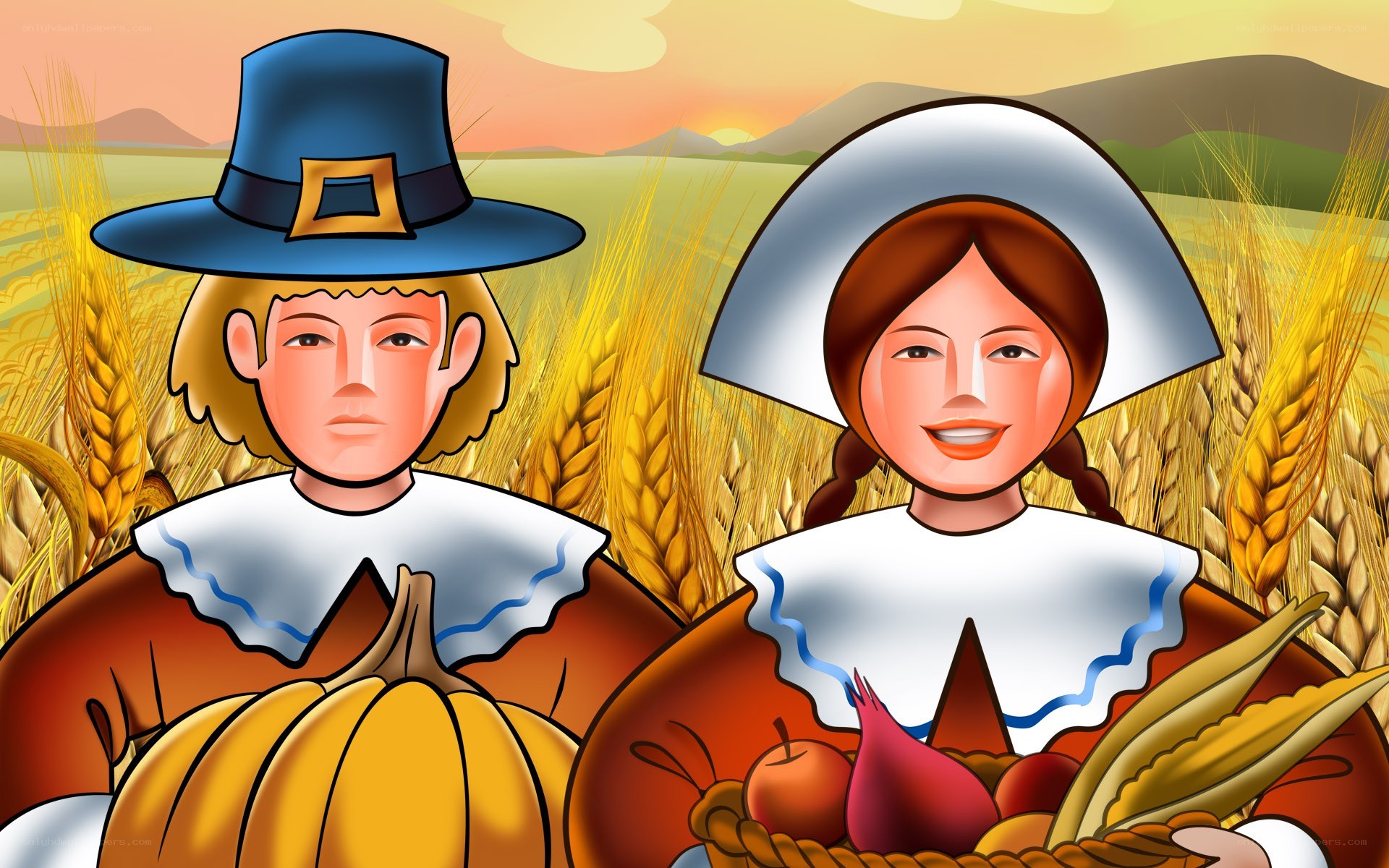Pilgrims in a wheat field