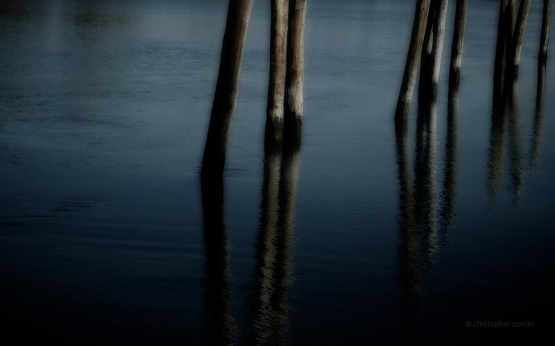 Pilings in dark water