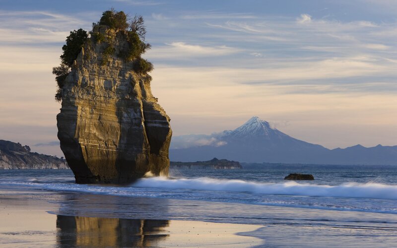 Pillar rock at sunset with mountain