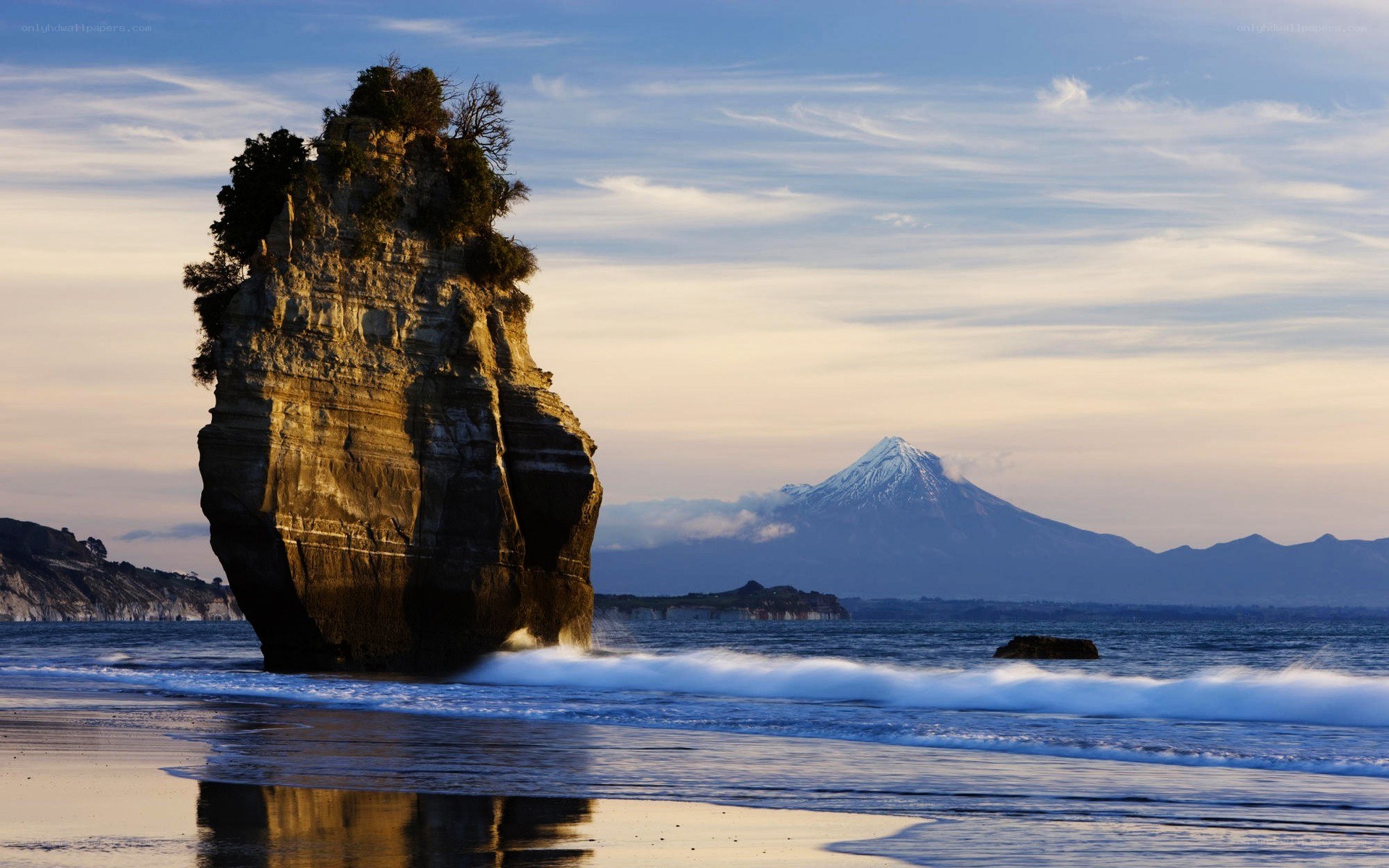 Pillar rock at sunset with mountain