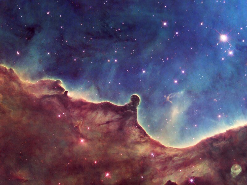 Pillars of Creation — Blue, Dramatic, Photograph, Nebula, Stars, Gas Clouds, Red