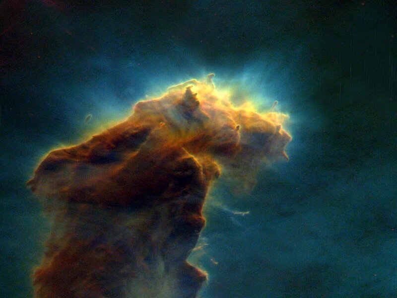 Pillars of Creation — Blue, Dramatic, Photograph, Nebula, Stars, Yellow, Brown