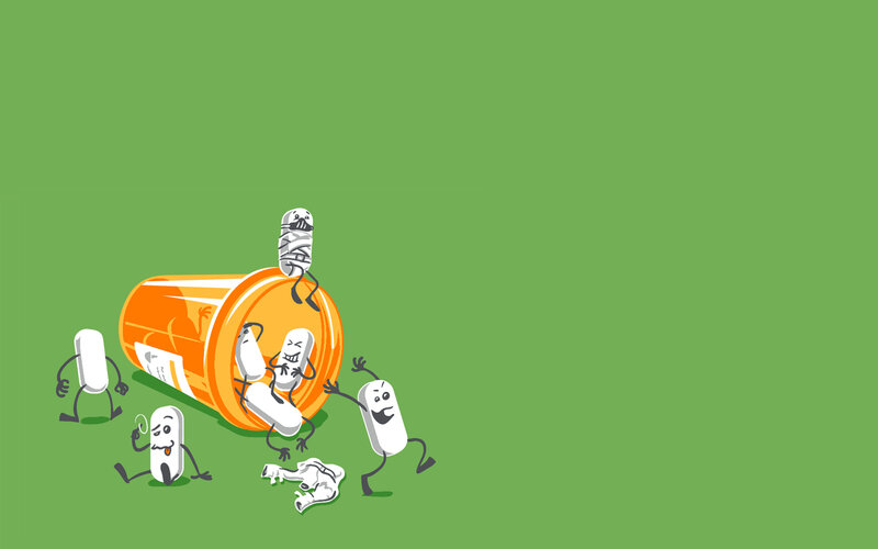 Pills escaping from a bottle