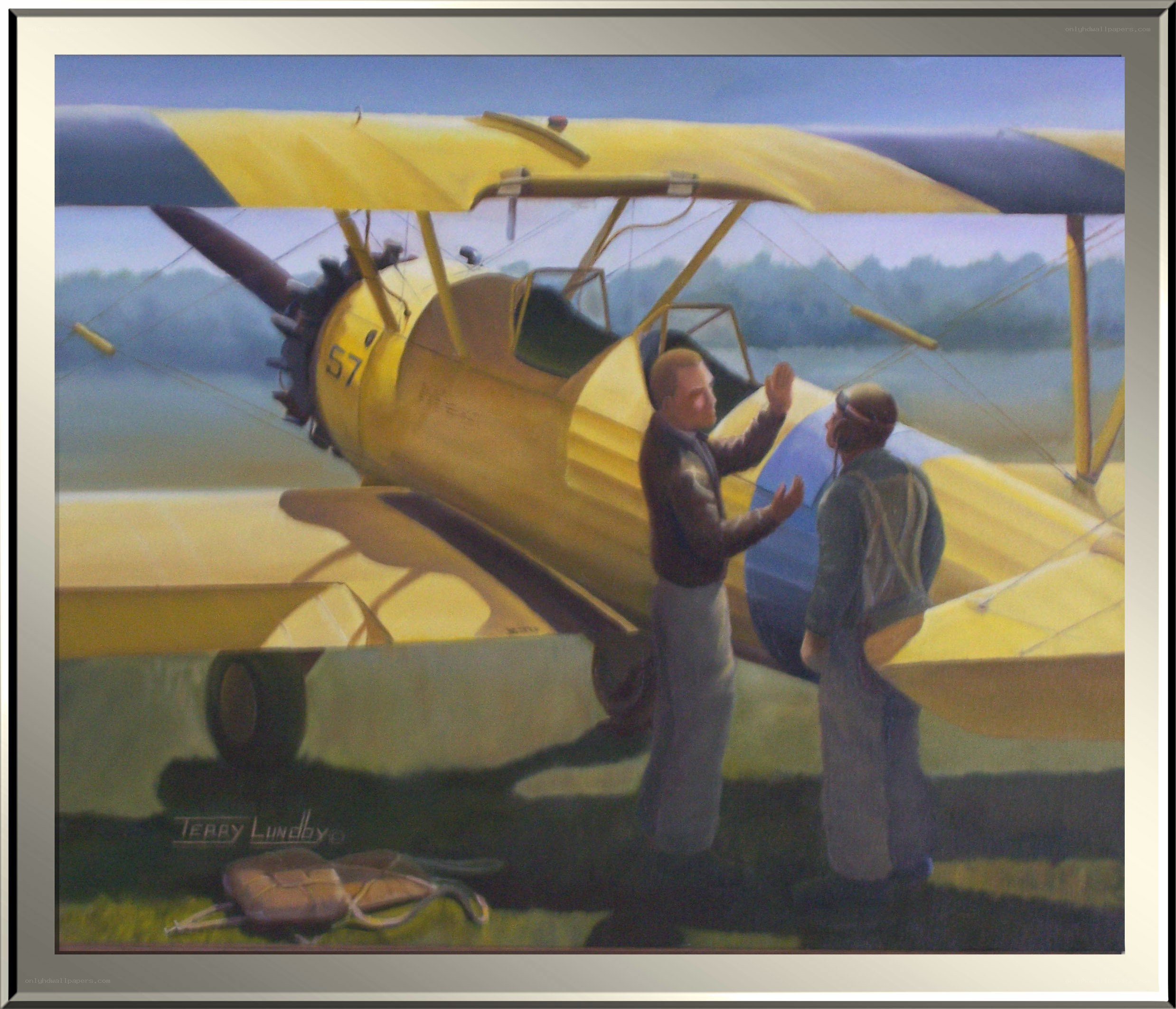 Pilot and mechanic by biplane