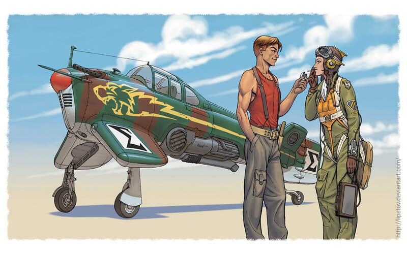 Pilot and mechanic by plane
