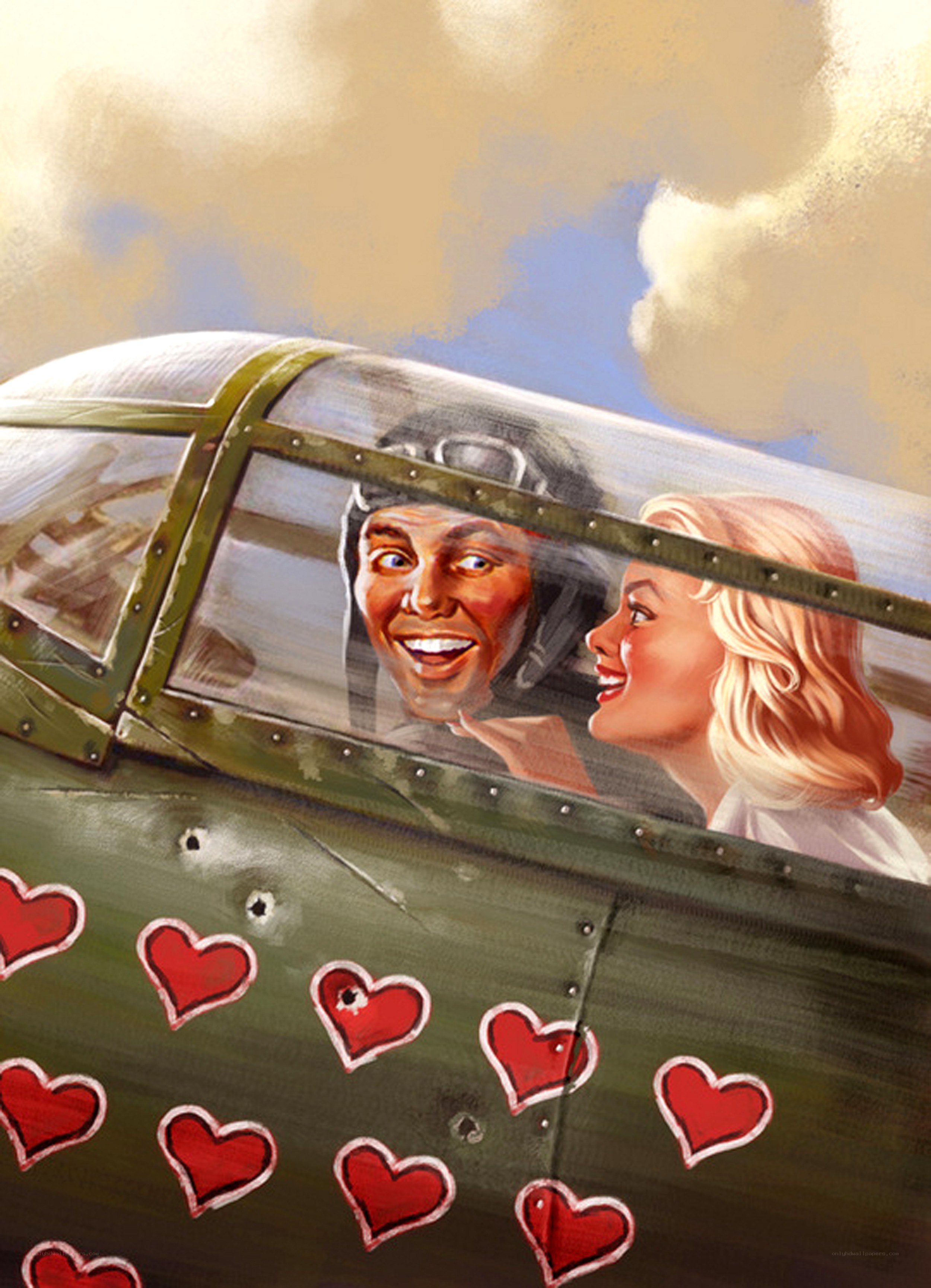 Pilot and passenger in cockpit
