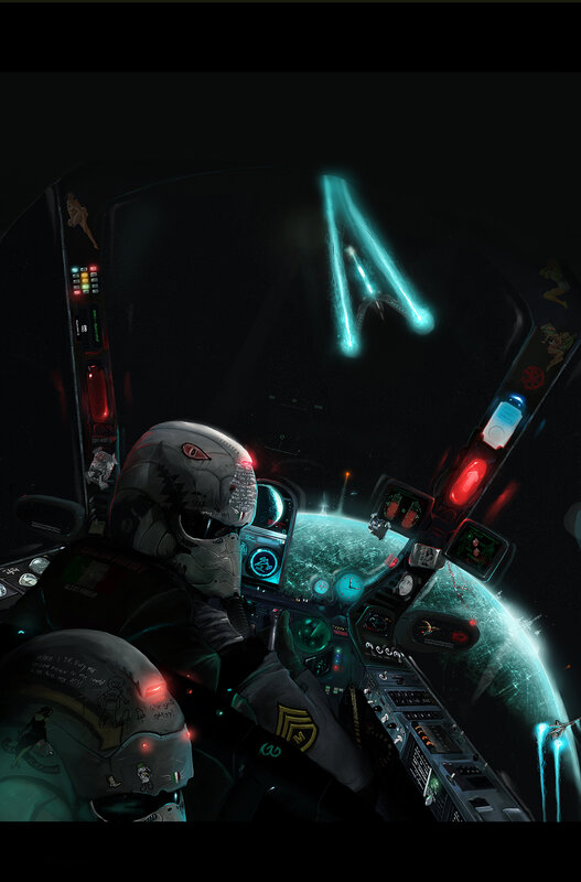 Pilot in a futuristic cockpit