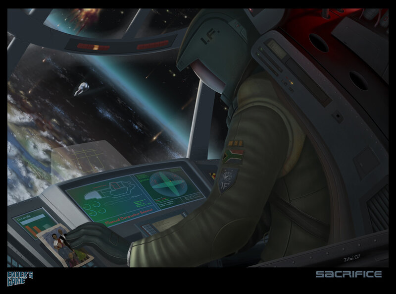 Pilot in a spaceship cockpit