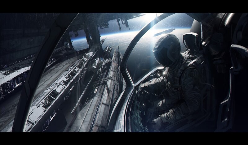 Pilot in Cockpit — Black, Dramatic, Digital Art, Spacecraft
