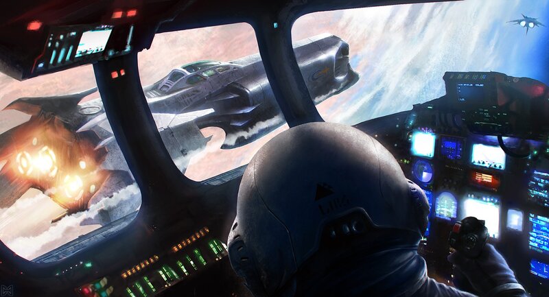 Pilot in Cockpit — Black, Dramatic, Digital Art