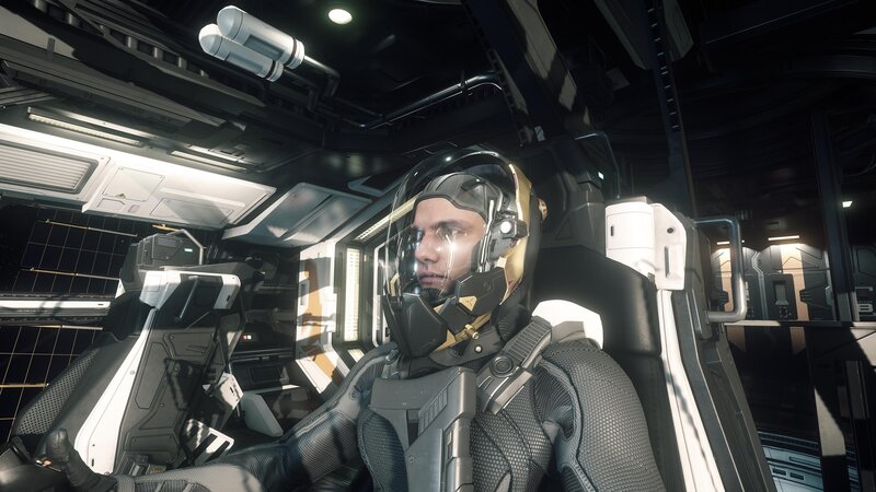 Pilot in Cockpit — Black, Serious