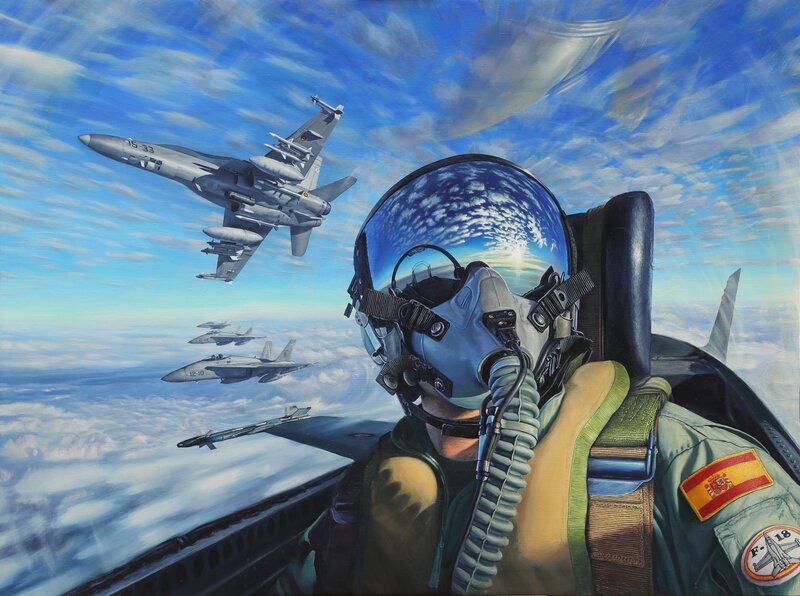 Pilot in Cockpit — Blue, Dramatic, Afternoon, Painting