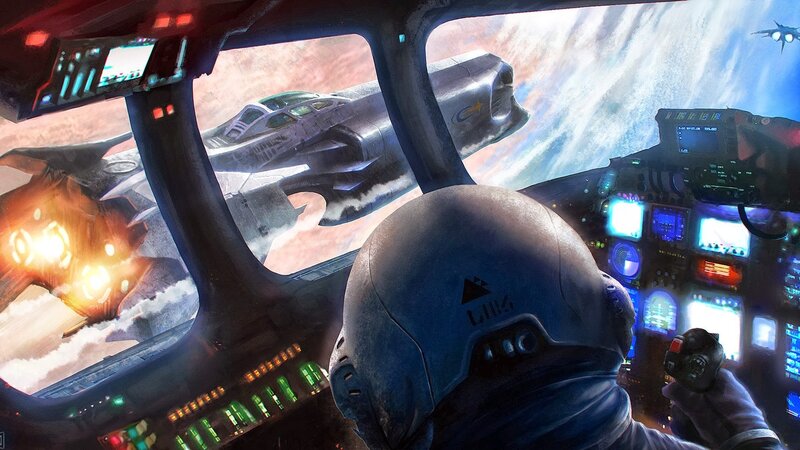 Pilot in Cockpit — Blue, Dramatic, Digital Art, Spaceship