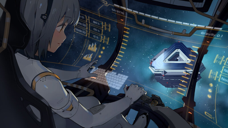 Pilot in Cockpit — Blue, Dramatic, Night, Anime