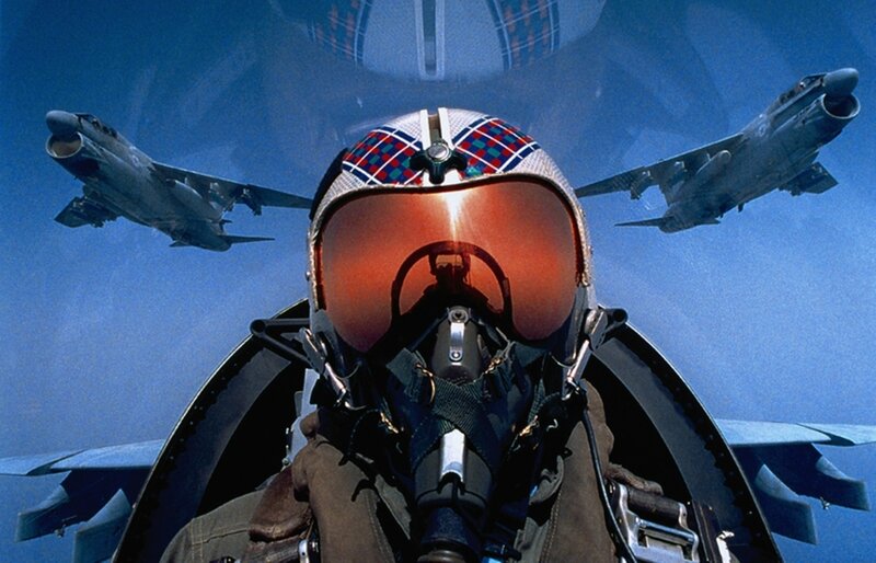 Pilot in Cockpit — Blue, Dramatic, Photograph