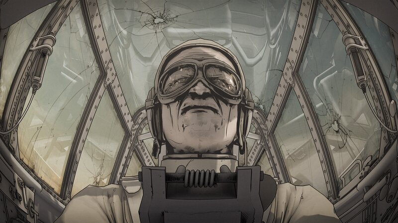 Pilot in Cockpit — Gray, Dramatic, Manga