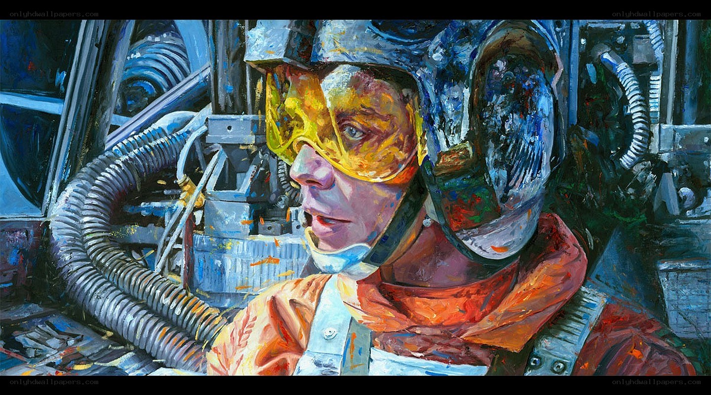 pilot in cockpit painting