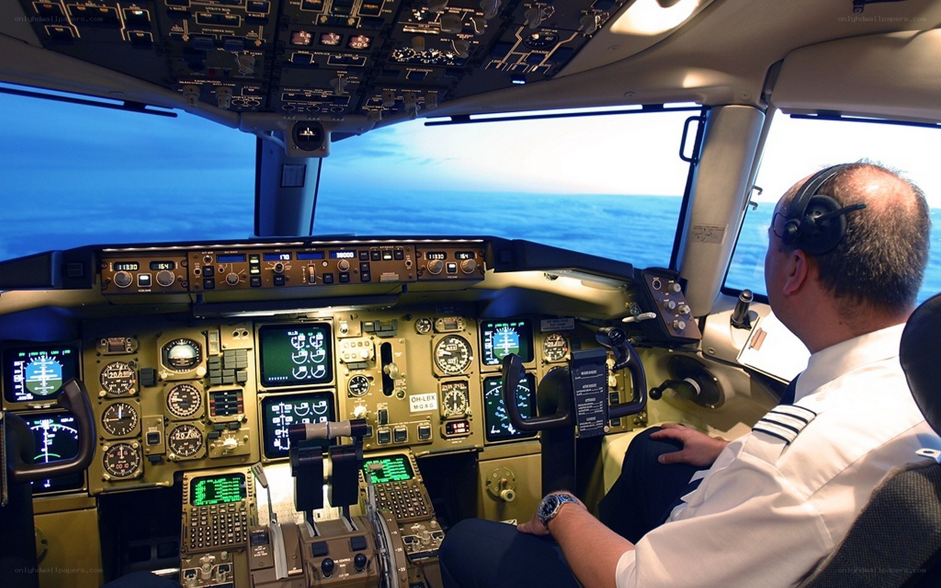 Pilot in cockpit simulator