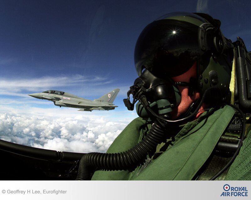 Pilot in cockpit with Eurofighter