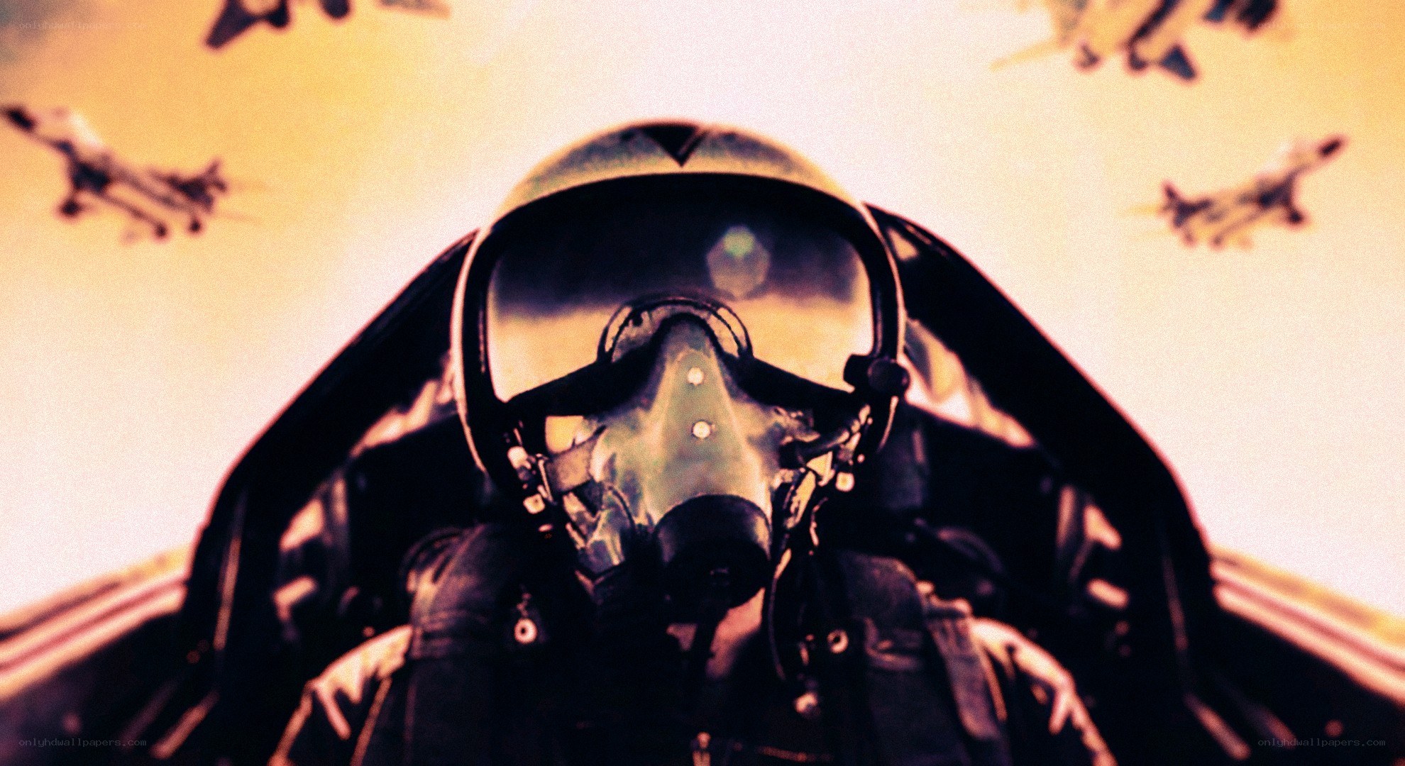 pilot in cockpit with jets