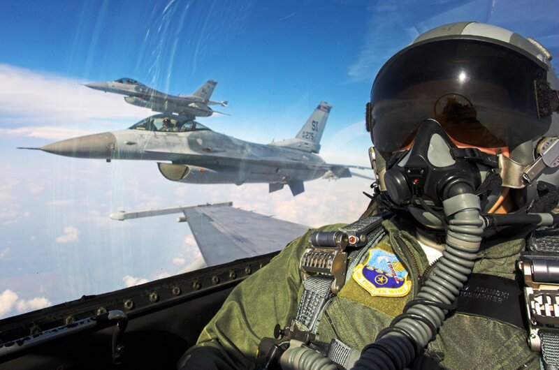 Pilot in Fighter Jet — Blue, Dramatic, Afternoon, Photograph, Fighter Jets