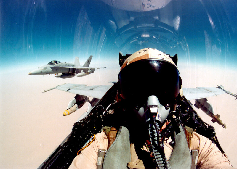 Pilot in Fighter Jet — Blue, Dramatic, Photograph, Fighter Jet