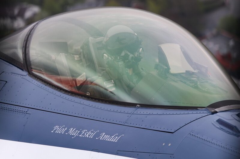 Pilot in Fighter Jet — Blue, Serious
