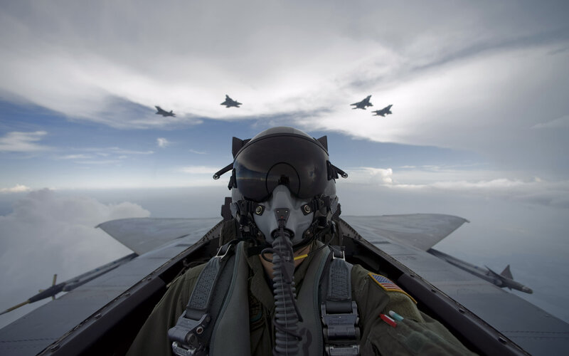 Pilot in Fighter Jet — Gray, Dramatic, Photograph, Jet Fighters
