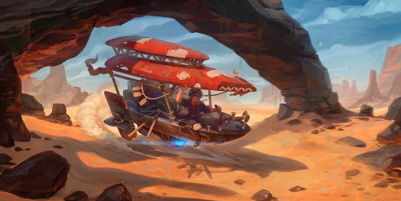 Pilot in Flying Vehicle — Orange, Adventurous