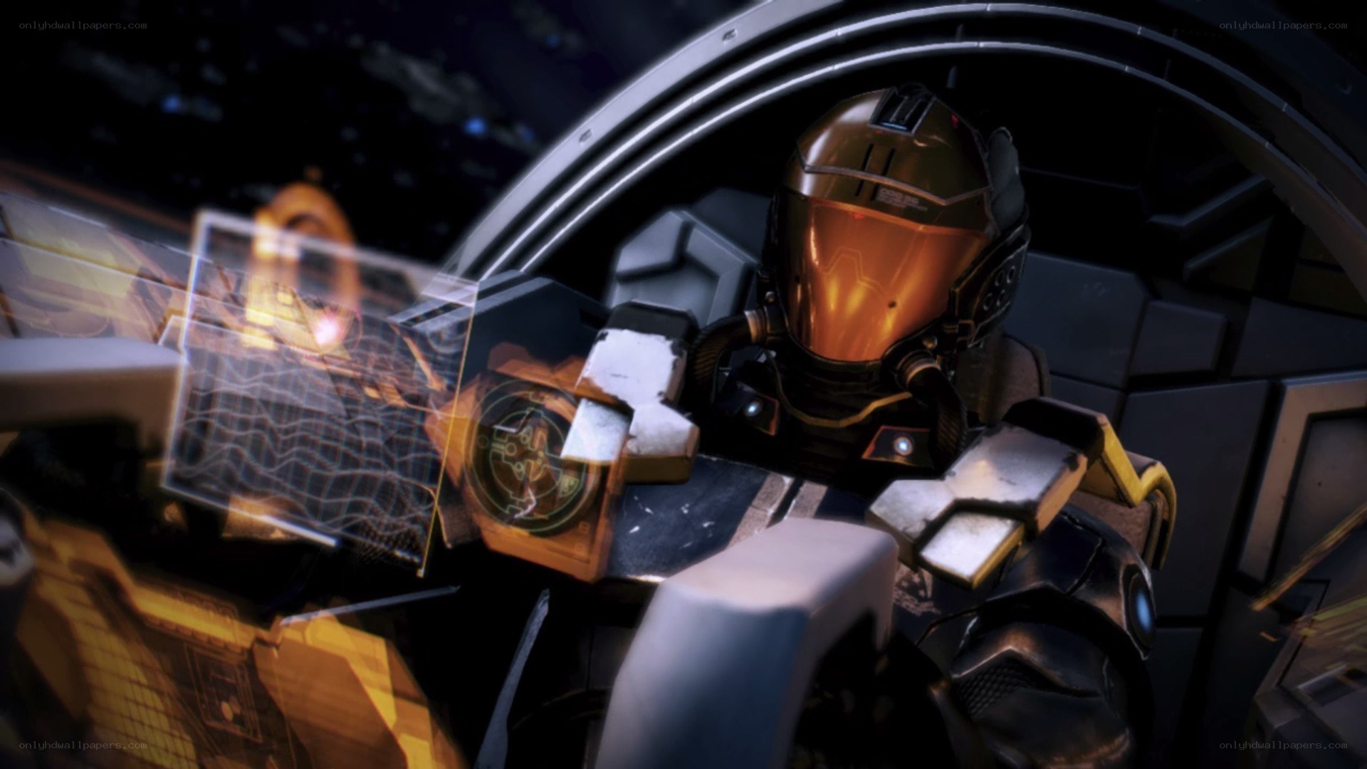 pilot in futuristic cockpit
