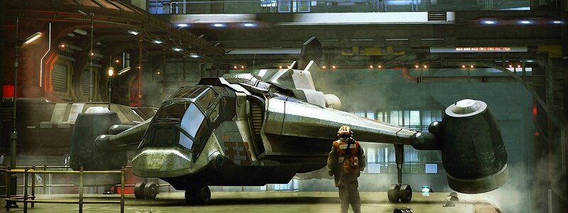 Pilot Near Starship — Gray