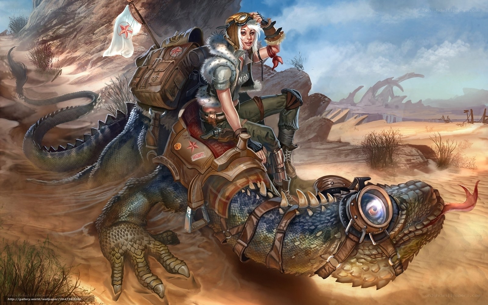 pilot riding a desert lizard