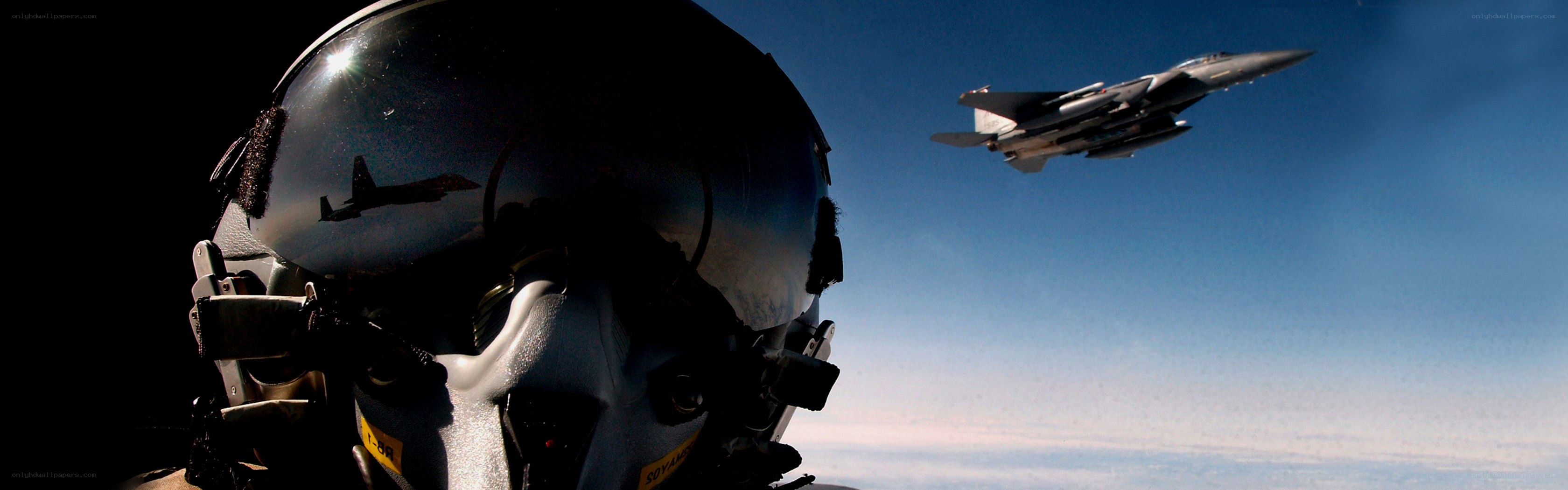 Pilot views fighter jet in flight