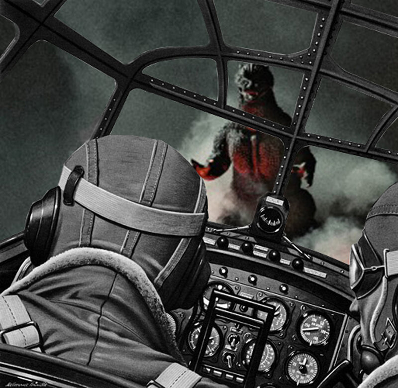 Pilot views Godzilla from cockpit