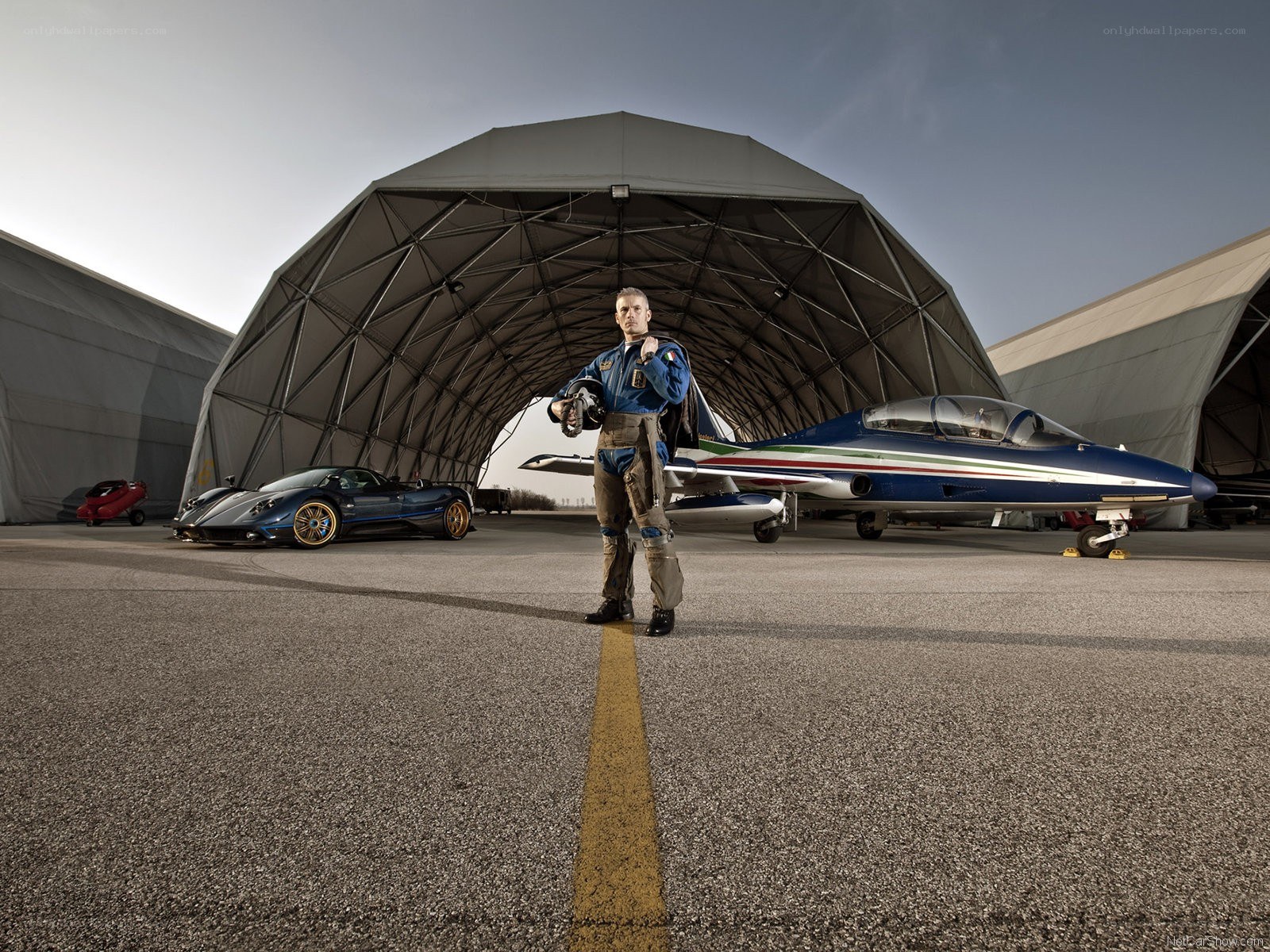 Pilot with car and jet