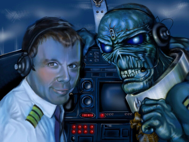 Pilot with Iron Maiden mascot