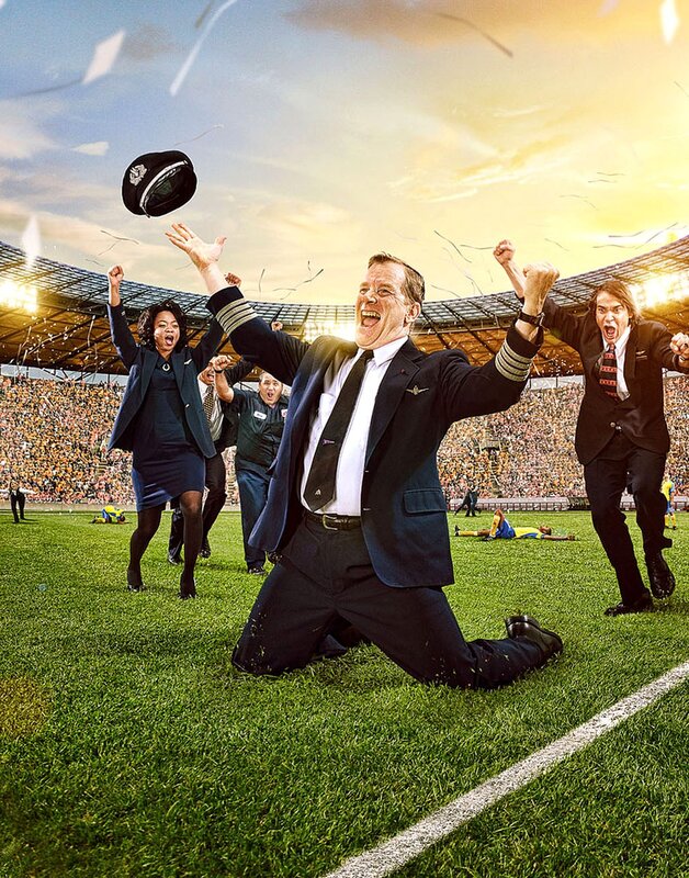 Pilots celebrate on a soccer field