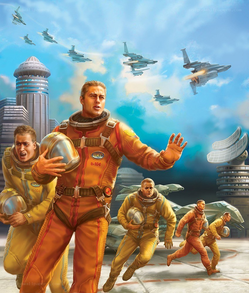 Pilots in a futuristic city