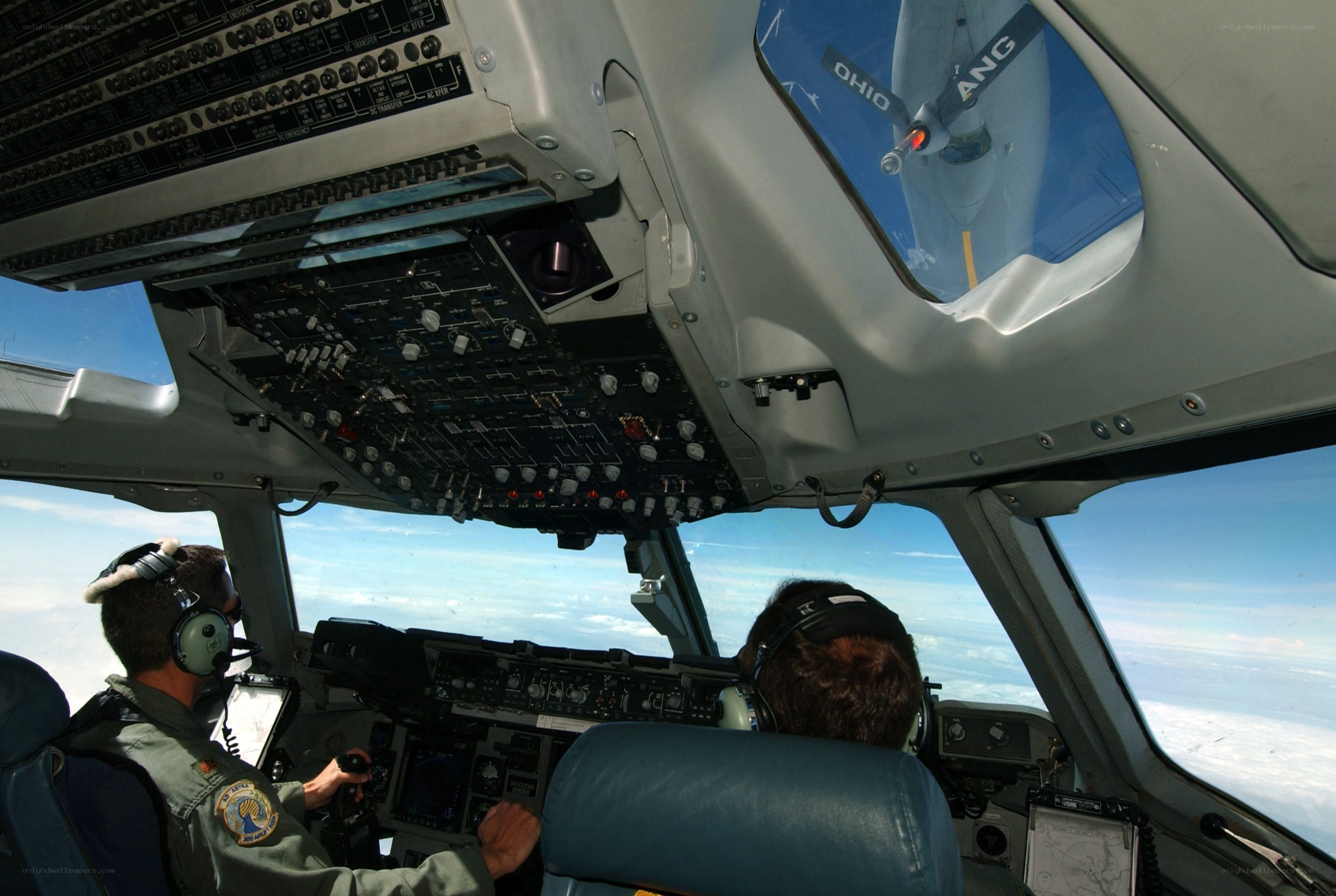 Pilots in cockpit during flight
