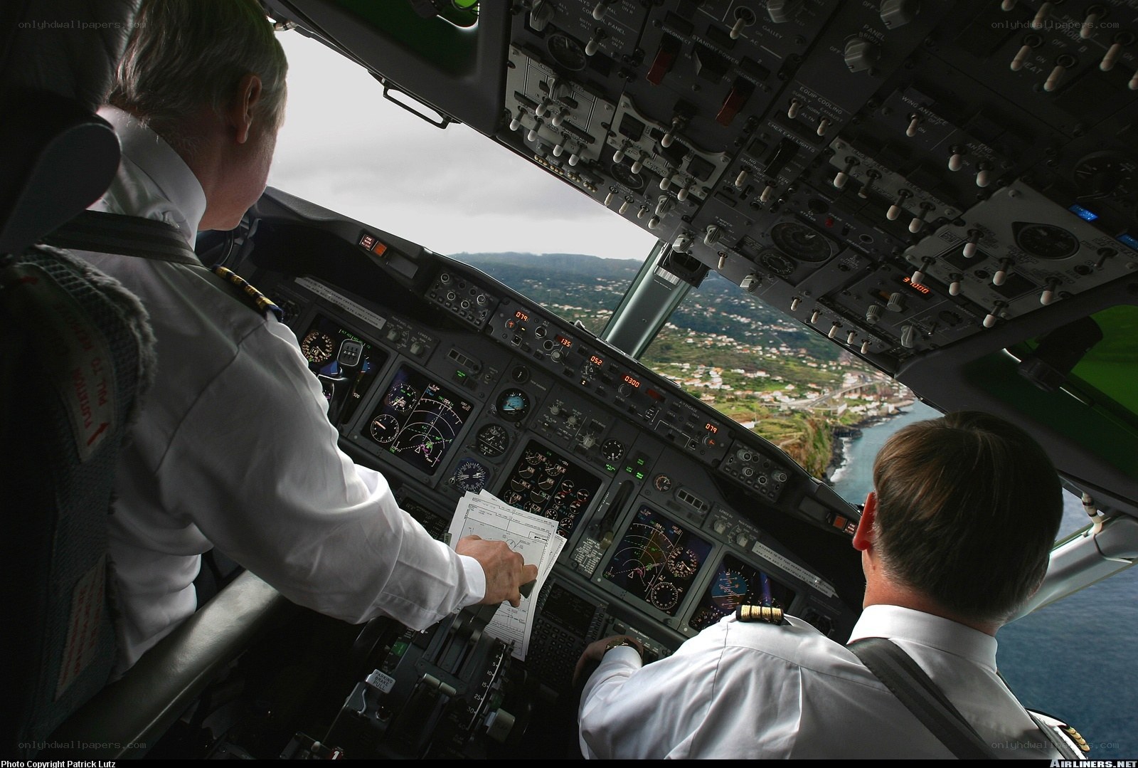 Pilots in cockpit during flight