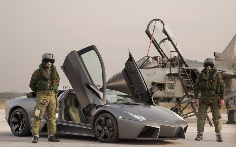 Pilots with Sports Car — Gray, Dramatic, Afternoon